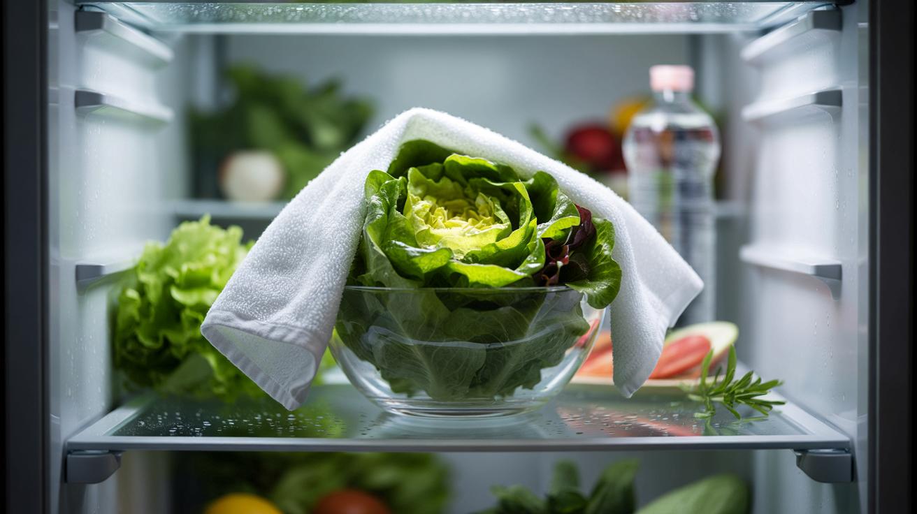 Der einfache Trick mit einem feuchten Tuch über Salat, der ihn im Kühlschrank länger frisch hält